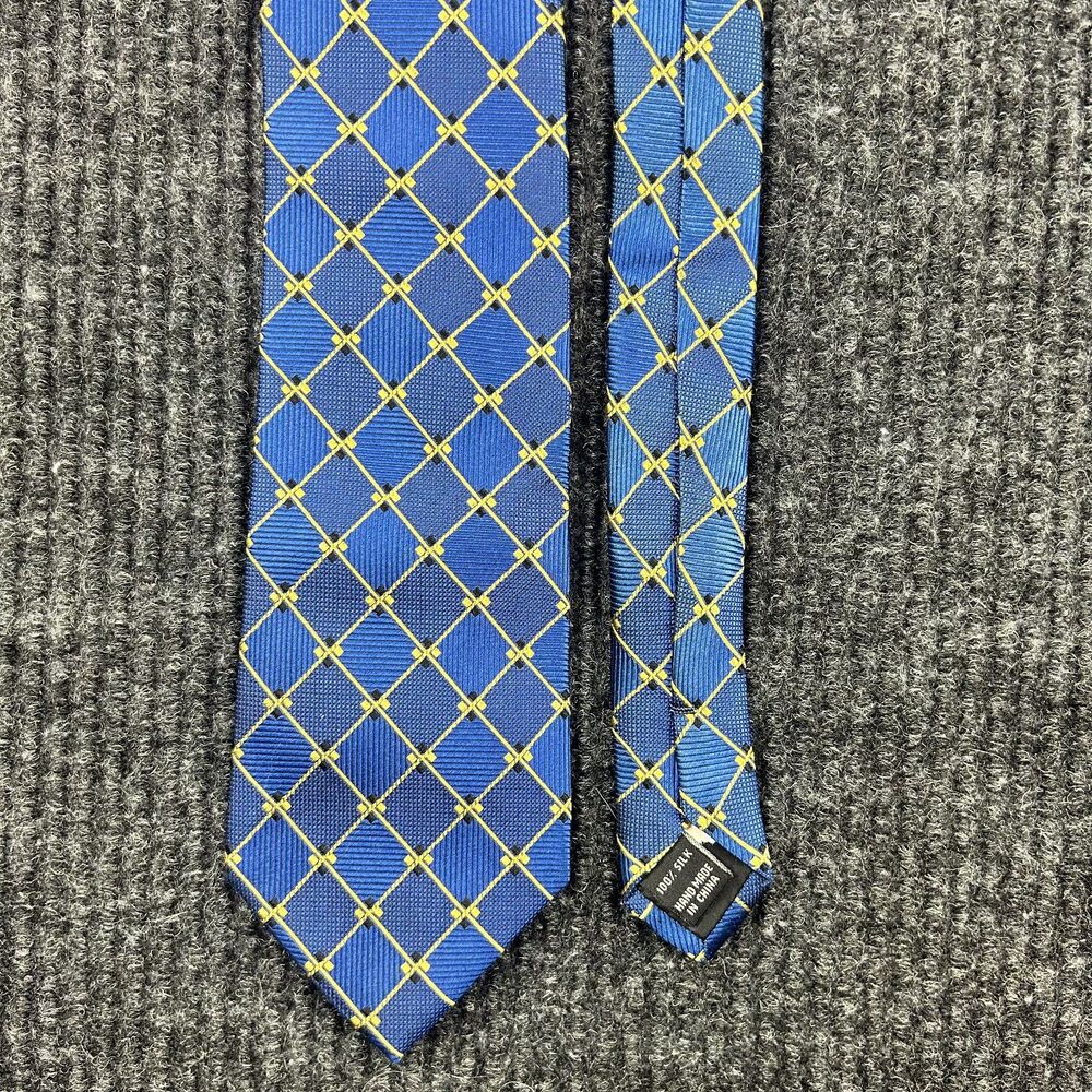 Mens Fabio Fazio Blue Gold Geometric Pure Silk Hand Made Tie